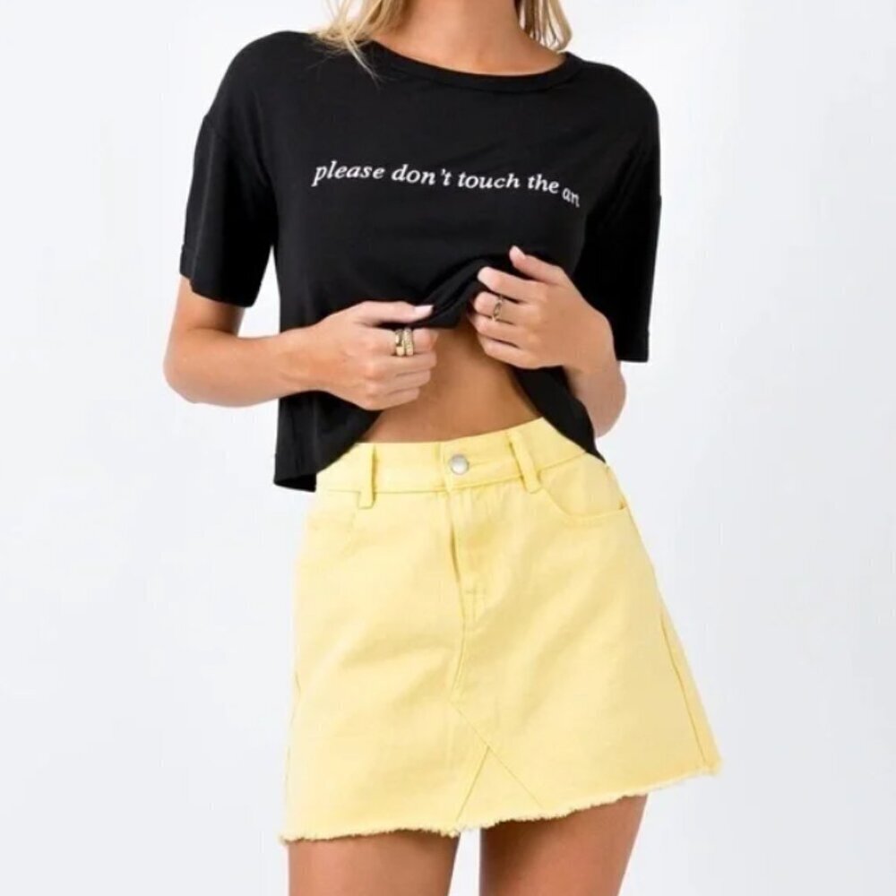 Princess Polly Hallie Denim Mini Skirt Yellow Size 4 100% Cotton EUC High Rise